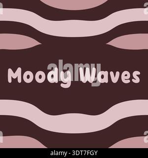 Dark banner with moody waves text over soft wavy stripes in muted tones Stock Vector