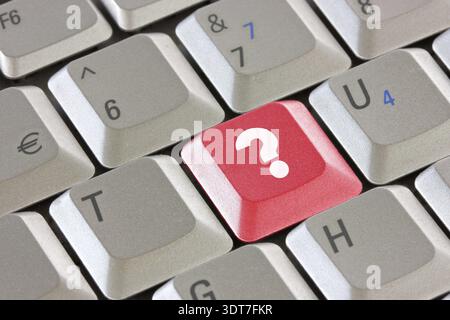 Computer keyboard with red question key - business concept Stock Photo