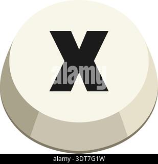 Round button icon with a bold black letter x on a light circular surface Stock Vector