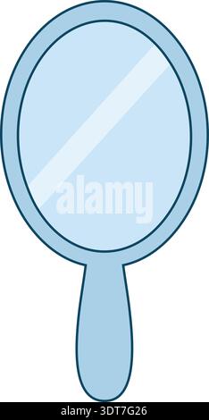 Flat illustration of a handheld mirror with an oval reflective surface and short handle Stock Vector