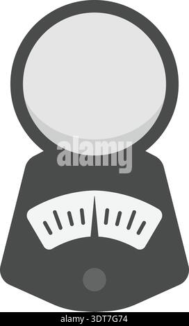 Simple flat illustration of an analog dial scale with a round top and needle gauge Stock Vector