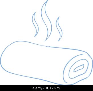 Minimal line drawing of a rolled towel with steam lines rising above it Stock Vector