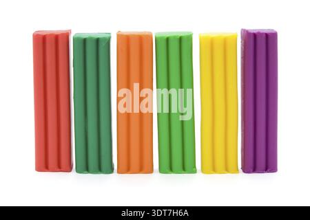 Colorful plasticine bricks isolated on white background Stock Photo