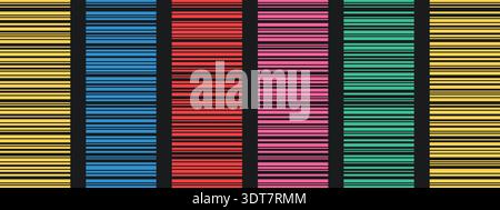 Barcode strip pattern set with straight vertical lines. Thin and thick vertical stripes. Clean geometric bg Stock Vector