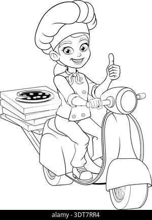 Chef Woman on Scooter Delivering Pizza Stock Vector