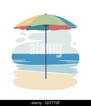 Pastel beach umbrella over sand and sea Stock Vector