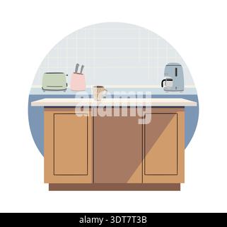 Kitchen counter with mint toaster, coffee maker Stock Vector