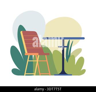 Minimalist outdoor patio with a chair and table Stock Vector
