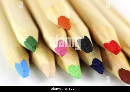 Colourful colored pencils in different colors, tightly arranged Stock Photo