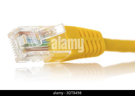 Yellow internet cable isolated on white background Stock Photo