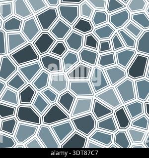 Voronoi tessellation seamless pattern. Irregular polygonal cells create geometric abstract texture. Monochrome blue and white color palette. Stock Vector