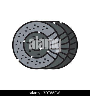 brake disc black line icon. Vector isolated element.Editable stroke Stock Vector