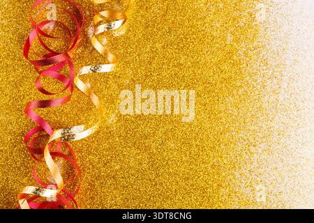 Collage of Gold and Colorful Ribbons on Sparkling Background for Celebration Stock Photo