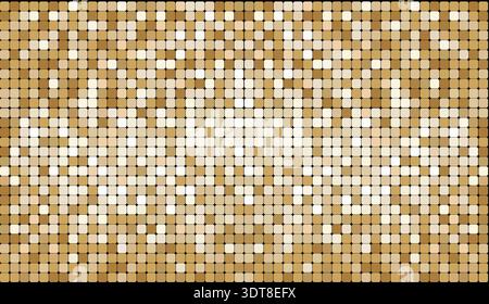 Golden mosaic disco party background. Metal gold sequin shiny sparkle decoration. Disco ball effect tile bg. glitter halftone wallpaper. Sparkling glitter backdrop. Vector illustration Stock Vector