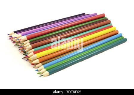 Pile of multicolored pencils on white background Stock Photo
