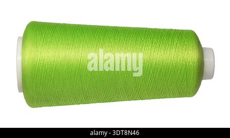 Bright green thread spool on a white bobbin, ready for textile and sewing crafts, with a transparent background Stock Photo