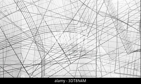 Overlapping sewing pattern lines on a paper background creating an abstract design Stock Photo