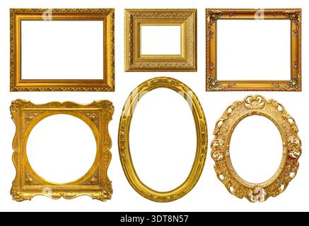 Golden ornate antique frames arranged on a transparent background Stock Photo