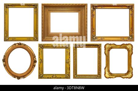 Golden ornate vintage collection of picture frames displayed on a transparent background Stock Photo