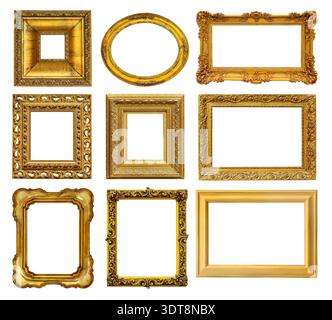 Collection of antique and ornate gold picture frames with transparent background for art and luxury concepts Stock Photo
