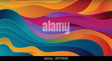 Abstract colorful gradient lines. Thick flowing plastic stripes in a digitally animated graphic gradient. ideal for modern, simple screensavers with a Stock Vector