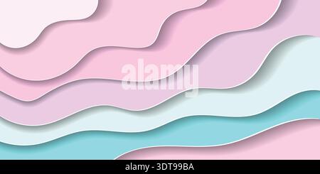 Colorful sea waves layered vector background. Pink sea green ocean waves. Water wave pattern design Stock Vector