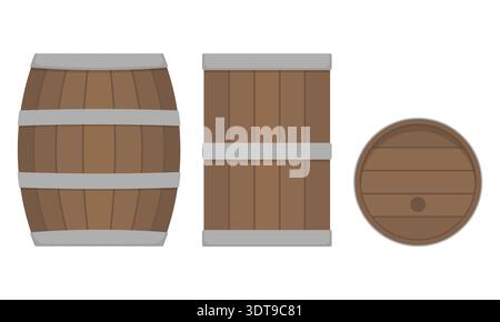 Wooden barrel vector set isolated on white background Stock Vector