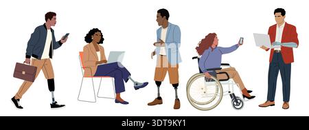 Set of people with prosthetic limbs and wheelchair Stock Vector