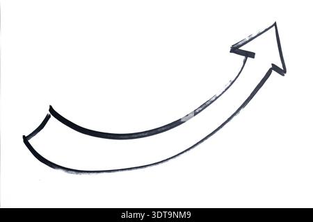 an arrow pointing to the right drawn with a black marker on a transparent background Stock Photo