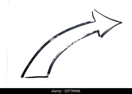 an arrow pointing to the right drawn with a black marker on a transparent background Stock Photo