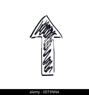 an arrow pointing to upwards drawn with a black marker on a transparent background Stock Photo
