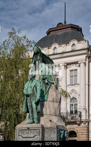 The Prešeren  Monumento on Preseren square, Ljubljana, Slovenia, Europe Stock Photo