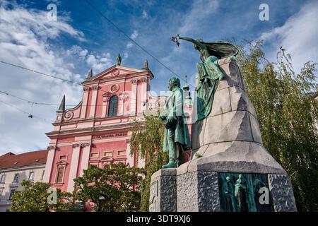 The Prešeren  Monumento on Preseren square, Ljubljana, Slovenia, Europe Stock Photo