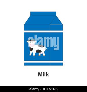 Milk in cartoon style, food and drink card for kid, preschool activity for children, vector illustration Stock Vector
