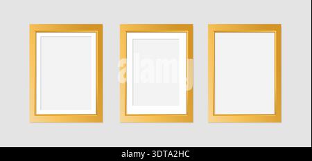 Realistic Gold Photo Frame collection isolated on white background. Realistic rectangle frames mockup for kid, family or memories. Scrapbook concept Stock Vector