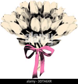 Spring flowers tulips bouquet halftone collage vector illustration Stock Vector