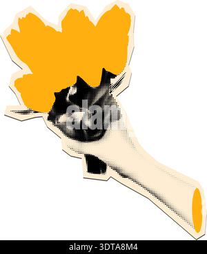 Halftone hands holding tulips cut out vector illustration Stock Vector