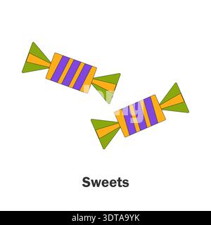 Sweets in cartoon style, food and drink card for kid, preschool activity for children, vector illustration Stock Vector