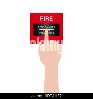 Fire Alarm. Hand Activate Emergency Fire Alarm. Vector Illustration Isolated on White Background. Stock Vector