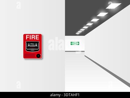 Emergency Fire Alarm on Wall. Vector Illustration. Stock Vector