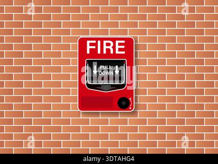 Emergency Fire Alarm on Wall. Vector Illustration. Stock Vector