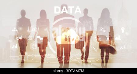 Technology infrastructure and cloud computing concept with server racks and data center visualization. Stock Photo