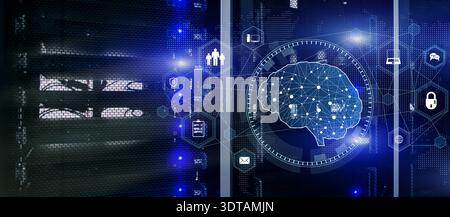 AI Driven Cyber Defense and Enterprise Data Network Management. Stock Photo