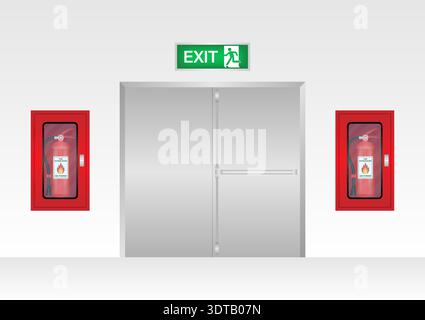 Fire Extinguisher Box on Wall in the Building. Vector Illustration. Stock Vector