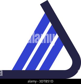 Triangular icon for logo forming an acute angle with rounded corner and three diagonal and parallel stripes Stock Vector