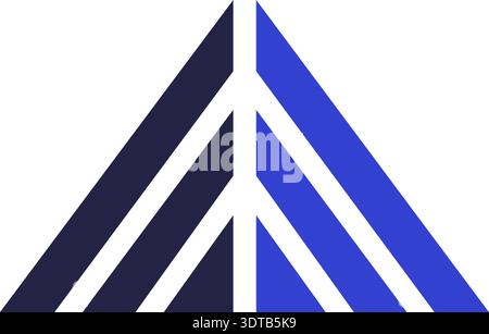 Two colors triangular icon for logo with parallel lines and divided into two halves Stock Vector