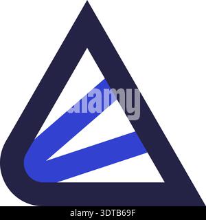 Two colors triangular icon for logo with triangle shape with rounded corner and parallel and diagonal stripes Stock Vector