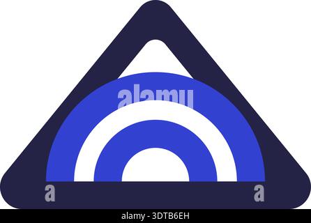 Two colors triangular icon for logo with semicircles inside and rounded colors Stock Vector