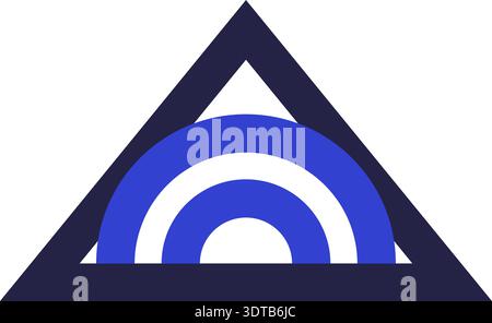 Two colors triangular icon for logo with semicircles inside Stock Vector