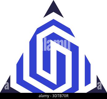 Two colors triangular icon for logo with spiral lines Stock Vector
